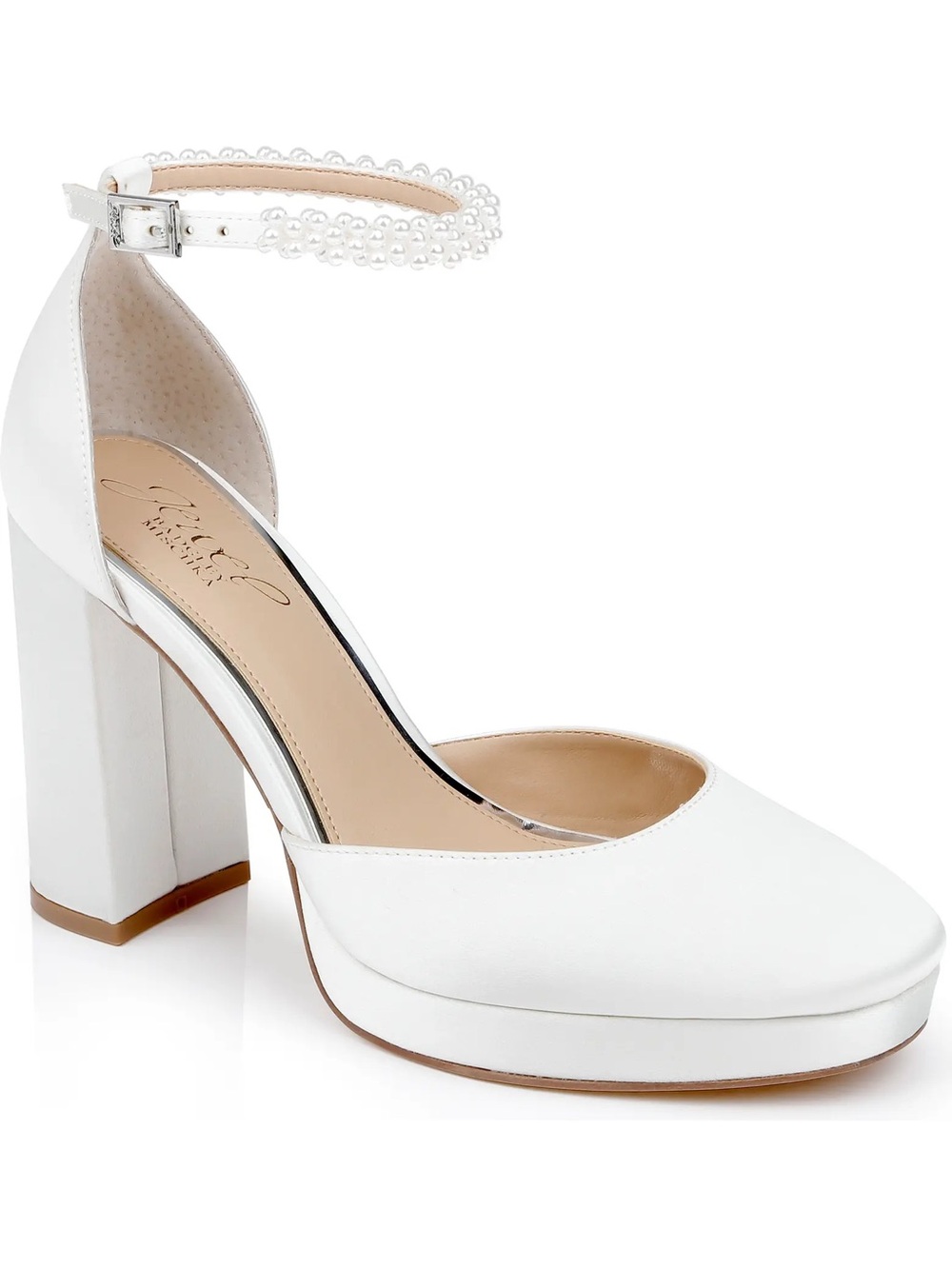 Badgley Mischka Ivory Pearl-Ankle Block Heel Pumps (Never worn)